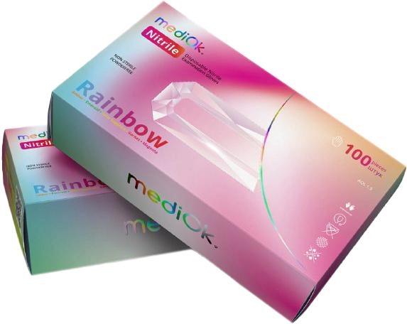Перчатки нитриловые Mediok Rainbow микс пяти цветов Размер M 100 шт Разноцветные (4044941731094) - изображение 1