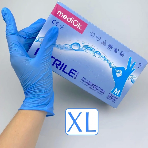 Перчатки нитриловые Mediok Blue Sky размер XL голубые 100 шт - изображение 1