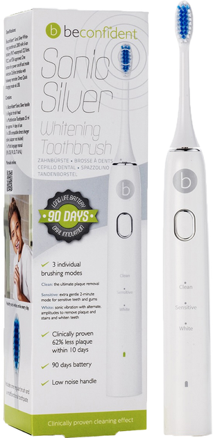 Szczoteczka elektryczna do zębów Beconfident Sonic Silver Electric Whitening Toothbrush White-Silver (7350064168622) - obraz 1