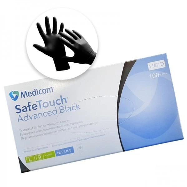 Рукавички нітрилові Medicom упаковка 50 пар розмір L без пудри щільність 5 г чорні (8718007901313) - зображення 1