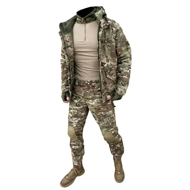 Мужской камуфляжный тактический коcтюм HAN WILD M65 Multicam 3в1 Куртка флисовая, Убакс и Штаны с Защитой колен - изображение 2