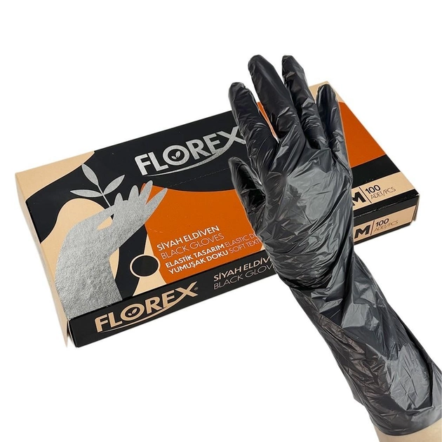 Одноразовые перчатки FLOREX, черный М, 100 шт Reflex - изображение 1