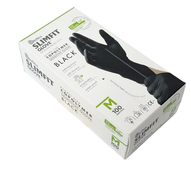 Одноразовые перчатки Slimfit,TPE, черный, M, 100 шт Reflex - изображение 2
