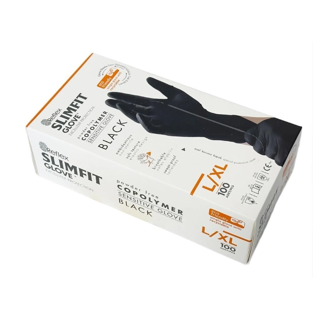 Одноразовые перчатки Slimfit,TPE, черный, L/XL, 100 шт Reflex - изображение 2
