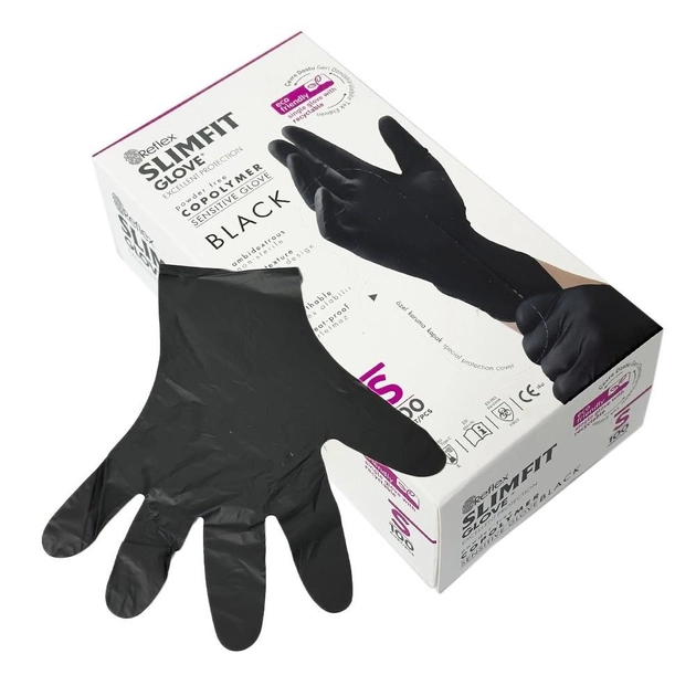 Одноразовые перчатки Slimfit,TPE, черный, S, 100 шт Reflex - изображение 2