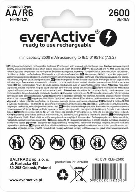Akumulatory paluszki everActive R6/AA 2600 mAH blister 4 szt. (EVHRL6-2600) - obraz 2
