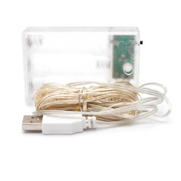 Гирлянда на батарейках и USB LedGO Роса, 10 м, 100LED, серебряный ...