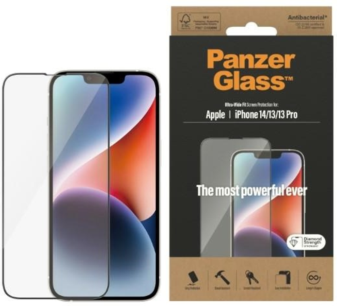 Захисне скло Panzer Glass Ultra-Wide Fit для Apple iPhone 14 / 13 Pro / 13 антибактеріальне (5711724027710) - зображення 1