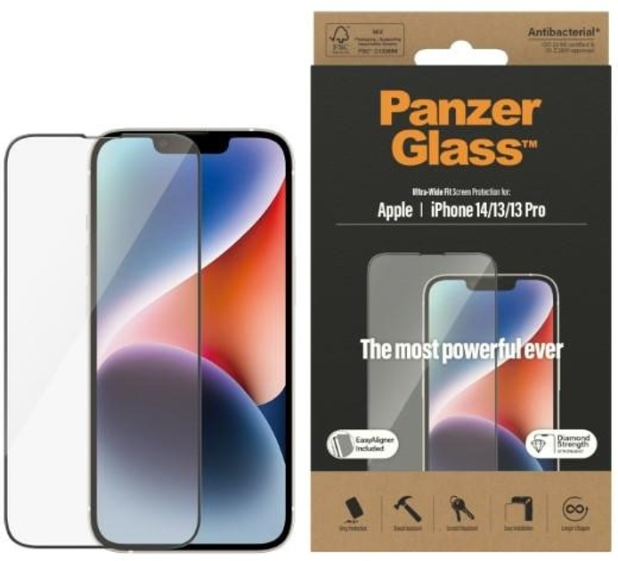 Захисне скло Panzer Glass Ultra-Wide Fit для Apple iPhone 14 / 13 Pro / 13 антибактеріальне (5711724027833) - зображення 1