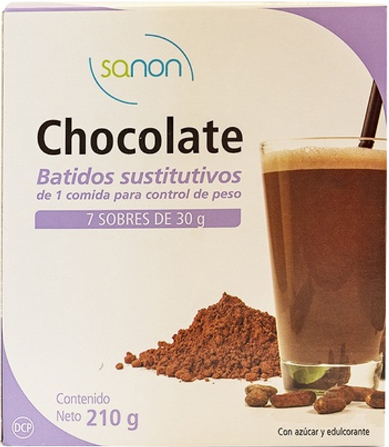 Koktajl czekoladowy Sanon Batido Sustitutivo Sabor Chocolate 7 Sobres De 30g (8436556081262) - obraz 1