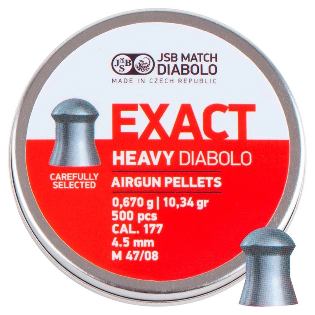 Пули пневматические JSB Diabolo Exact Heavy 0,670 г калибра 4,52 мм (500шт/уп) - изображение 1