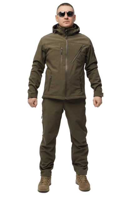 Костюм демісезонний чоловічий Soft shel на флісі Олива 58 штани куртка з капюшоном з водонепроникного та вітронепродувного матеріалу повсякденний - зображення 1
