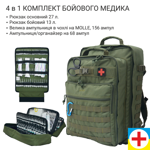 Медичний рюкзак ампульниця органайзер в комплекті DERBY SET-RBM-2 олива - зображення 1