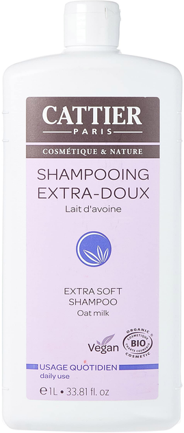 Очищувальний шампунь для волосся Cattier Paris Daily Use Extra Soft Shampoo Wheat Proteins Organic 1000 мл (3283950911924) - зображення 1