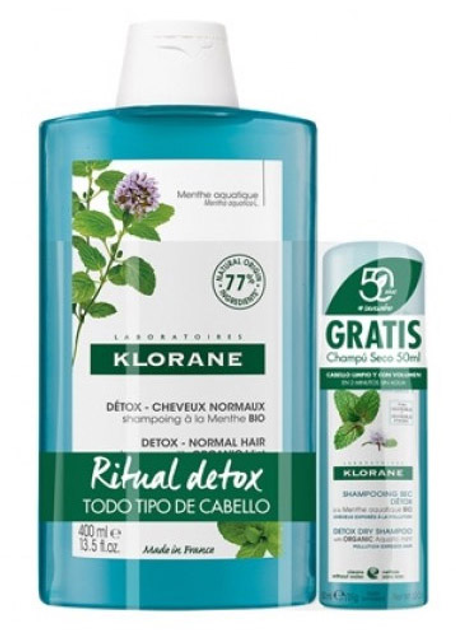 Zestaw Klorane Ritual Detox Mint Shampoo For Normal Hair 400 ml + Mint Dry Shampoo 50 ml (3282779327756) - obraz 1