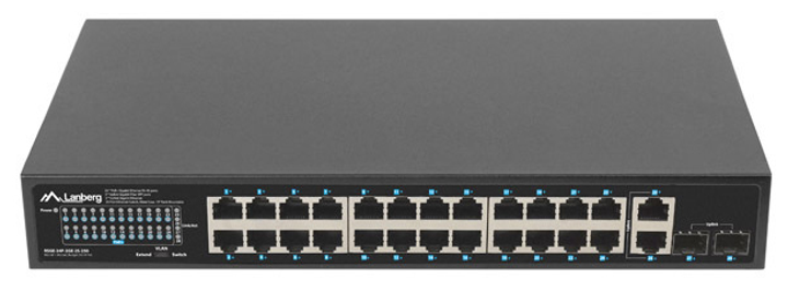 Przełącznik Lanberg 24X 1GB PoE+ Rack 19" (RSGE-24P-2GE-2S-250) - obraz 1