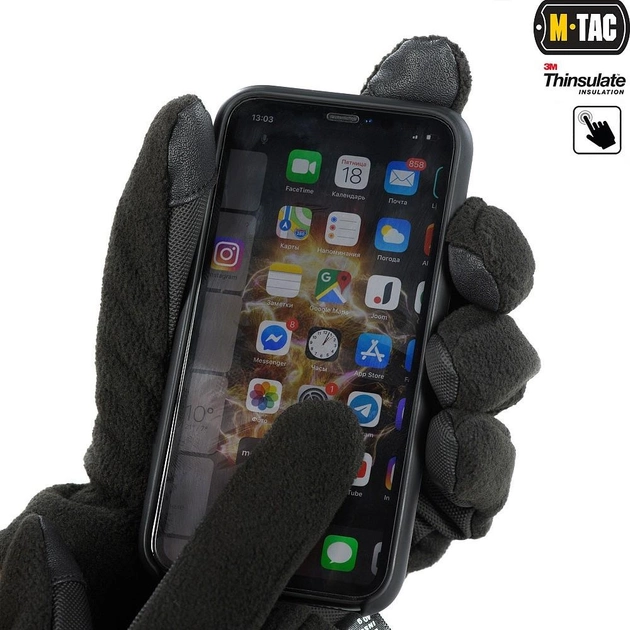 Флисовые тактические перчатки c утеплителем M-Tac Fleece Thinsulate Black Размер M (20-23 см) (Touch Screen сенсорные) - изображение 2
