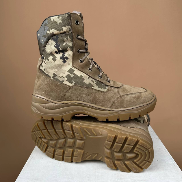 Тактичні чоловічі черевики Kindzer шкіряні натуральне хутро 50 койот - зображення 1