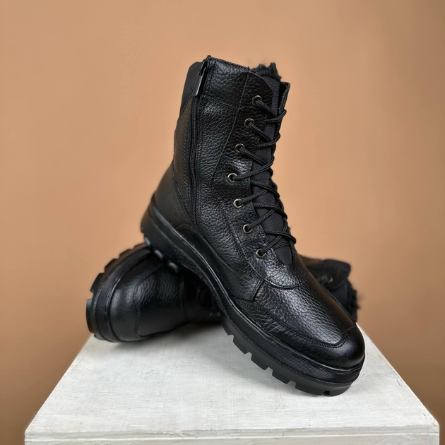 Тактические мужские ботинки Kindzer кожаные натуральный мех 46 чёрные - изображение 1