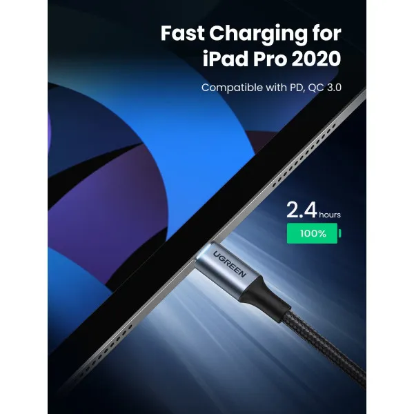 Кабель UGREEN US316 USB-C to USB-C 2.0 Cable 100W Alu Case with Braid 1.5m (Space Gray) (UGR-70428) (UGR-70428) - изображение 6