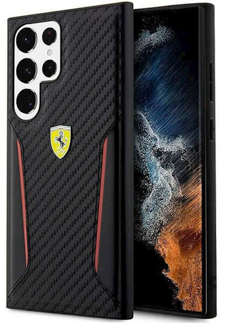 Etui plecki Ferrari Carbon Contrast Edges do Samsung Galaxy S23 Ultra Black (3666339114626) - obraz 1