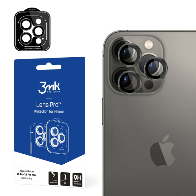 Szkło hartowane 3MK Lens Protection Pro na aparat iPhone 13 Pro/13 Pro Max z ramką montażową (5903108484022) - obraz 1