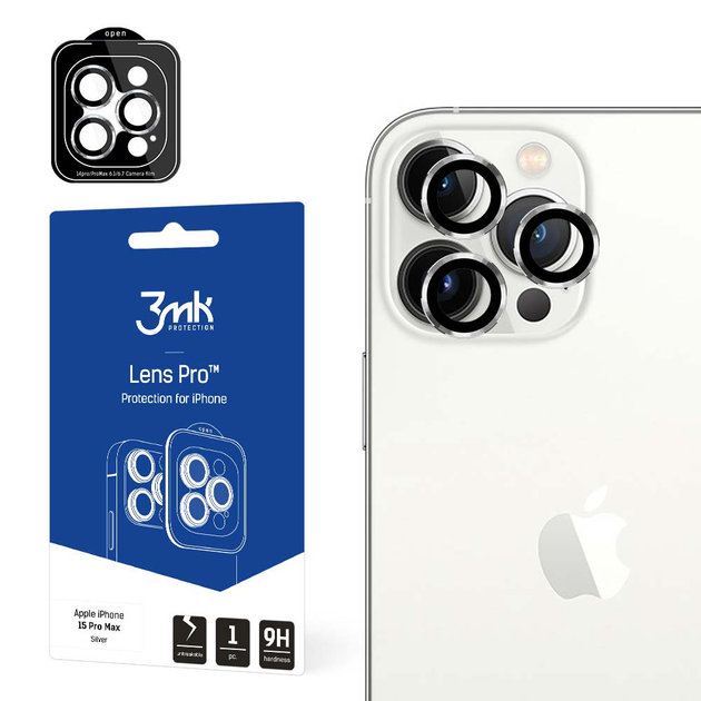 Szkło hartowane 3MK Lens Protection Pro na aparat iPhone 15 Pro Max z ramką montażową (5903108530064) - obraz 1