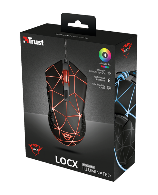 Миша Trust GXT 133 Locx Illuminated Gaming, Black, USB, оптична, 800/1200/2400/4000 dpi, 6 чутливих кнопок, LED підсвічування верхньої кришки з 4 режимами пульсуючого світла, 1.8 м (22988) - Фото 6 Миша Trust GXT 133 Locx Illuminated Gaming, Black, USB, оптична, 800/1200/2400/4000 dpi, 6 чутливих кнопок, LED підсвічування верхньої кришки з 4 режимами пульсуючого світла, 1.8 м (22988) - зображення 6