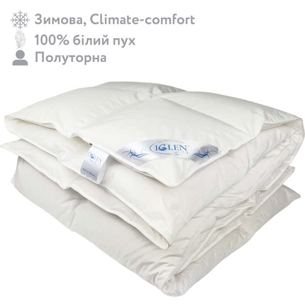 Ковдра пухова зимова зі 100% білим гусячим пухом полуторна IGLEN Climate-comfort 140х205 (14020510W) - Фото 1 Ковдра пухова зимова зі 100% білим гусячим пухом полуторна IGLEN Climate-comfort 140х205 (14020510W) - зображення 1