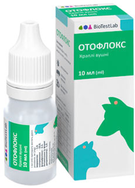 Краплі від отитів для собак та котів БІОТЕСТЛАБ Отофлокс 10 мл (4820190480521) - зображення 1