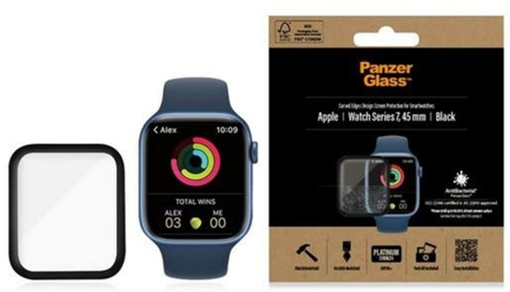 Захисне скло Panzer Glass Curved для Apple Watch 7 45 mm антибактеріальне Black (5711724020193) - зображення 1