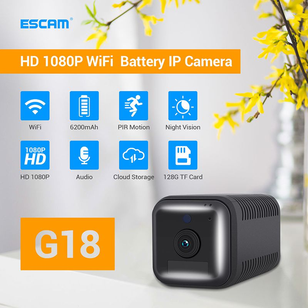 Мини камера wifi беспроводная с большим аккумулятором 6200 мАч ESCAM ...
