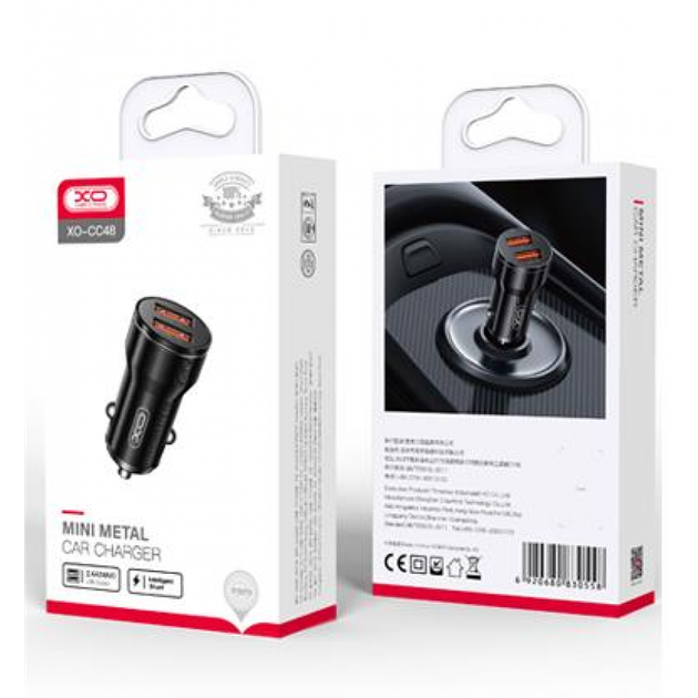 Автомобільний зарядний пристрій (адаптер) XO CC48 2USB / 2.4А + Lightning black - зображення 3