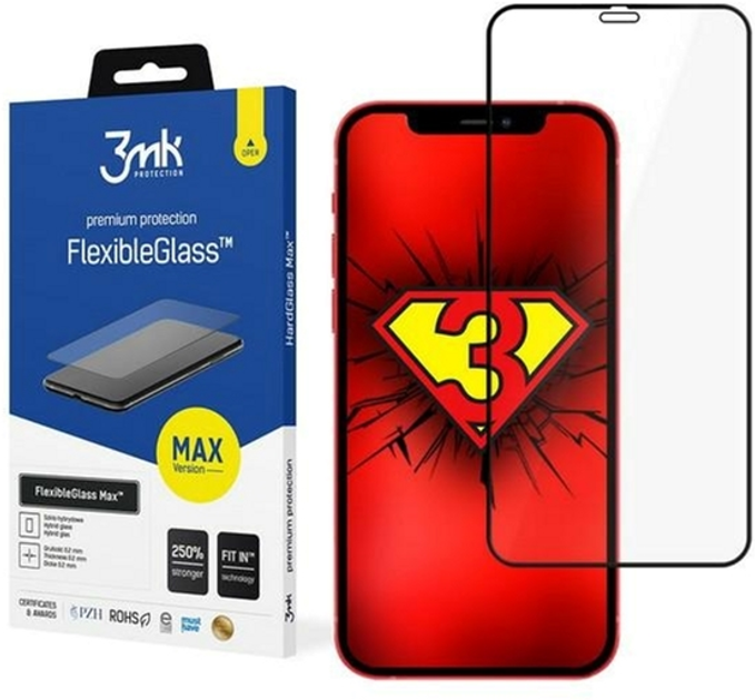 Szkło Hybrydowe z wzmocnionymi krawędziami 3MK FlexibleGlass dla Max iPhone 12/12 Pro 6.1" Black (5903108292276) - obraz 1