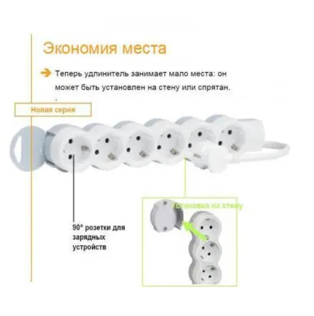 Подовжувач СТАНДАРТ Legrand 5х2К+З розеток, 16 А, без кабелю, колір ...