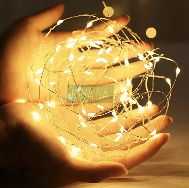 Світлодіодна гірлянда нитка РОСА на батарейках 3хАА LED 100 Крапля роси на дроті 10м, теплий-білий - зображення 8