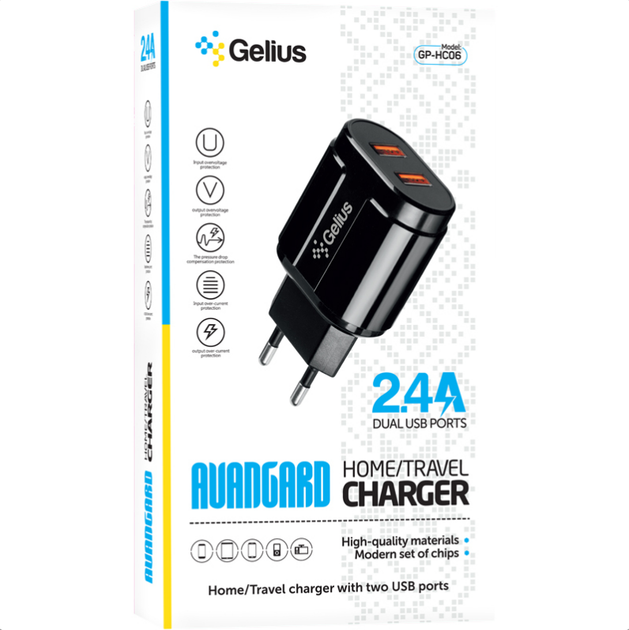 Сетевое зарядное устройство Gelius Pro Avangard GP-HC06 2USB 2.4A + кабель iPhone X Black - Фото 6 Сетевое зарядное устройство Gelius Pro Avangard GP-HC06 2USB 2.4A + кабель iPhone X Black - изображение 6