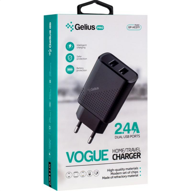 Мережевий зарядний пристрій Gelius Pro Vogue GP-HC011 2 USB 2.4 A Black - зображення 8
