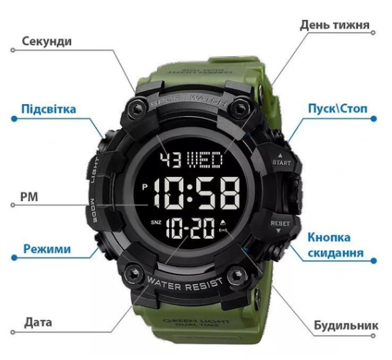 Часы наручные Skmei 1968AG army green - Фото 4 Часы наручные Skmei 1968AG army green - изображение 4