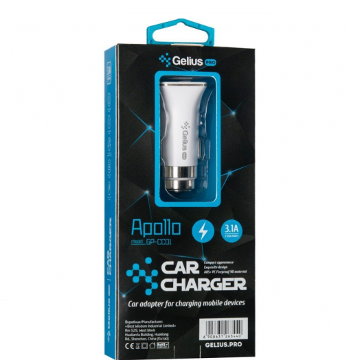 Автомобильное зарядное устройство Gelius Pro Apollo GP-CC01 3.1A с кабелем Apple Lightning White - изображение 7