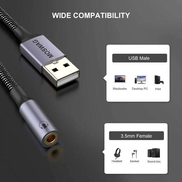 Кабель MOSWAG USB to AUX 0.2м silver - изображение 4
