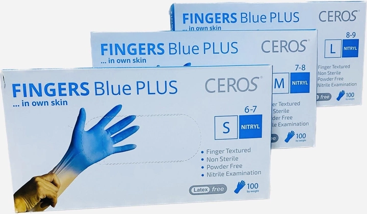 Нітрилові рукавички міцні 5 грам CEROS Fingers Blue PLUS розмір S 100 шт/уп - зображення 2