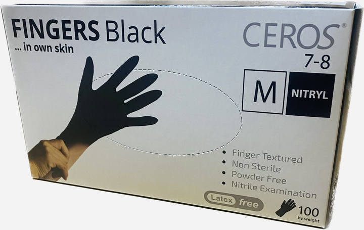 Нітрилові рукавички CEROS Fingers Black Розмір M 100шт/уп. Чорні - изображение 2