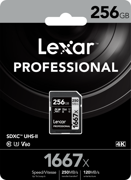 Карта памяти Lexar Professional 1667x SDXC 256GB Class 10 UHS-II V60 U3 (LSD256CB1667) - Фото 3 Карта памяти Lexar Professional 1667x SDXC 256GB Class 10 UHS-II V60 U3 (LSD256CB1667) - изображение 3
