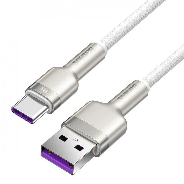 Кабель зарядний Baseus USB Cable to USB-C 66W Cafule Metal Data Type-C 1 м White (CAKF000102) - Фото 10 Кабель зарядний Baseus USB Cable to USB-C 66W Cafule Metal Data Type-C 1 м White (CAKF000102) - зображення 10