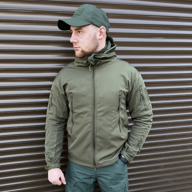 Мужская Демисезонная Куртка Soft Shell до - 5 °C олива / Верхняя одежда с регулируемыми манжетами размер XL - изображение 2