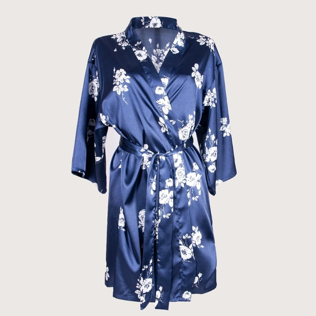 Халат жіночий Yoclub Woman\'s Satin Short Robe PIS-0003K-A100 XL Темно-синій (5903999480356) - зображення 2