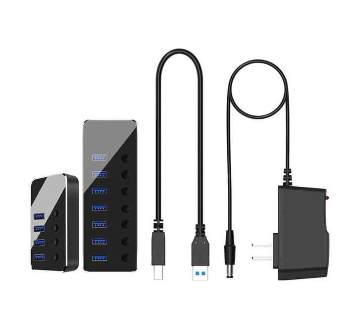 USB хаб RSHTECH RSH-518 USB 3.0 7 портів з блоком живлення hub концентратор алюмінієвий - зображення 9