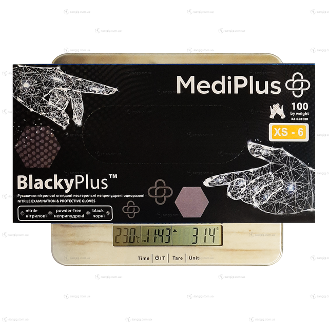 Нитриловые перчатки MediPlus, плотность 3.3 г. - черные BlackyPlus (100 шт) XS (5-6) - изображение 2