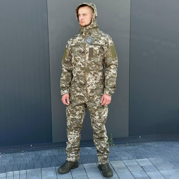 Демісезонна чоловіча Куртка Softshell на флісі з Капюшоном та Липучками під шеврони піксель розмір 3XL - зображення 2